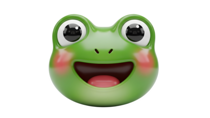Smiling frog face emoji isolated on transparent background