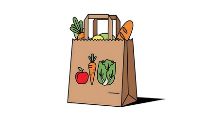 Grocery bag illustration with food elements on white