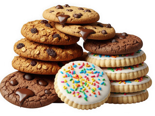 Assorted cookies stacked isolated on transparent background isolated on transparent background
