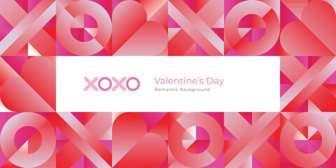 Modern Trendy Valentine&rsquo;s Day Love Greeting Card Background with Heart Shape and XOXO Pattern