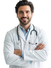 Fototapeta premium Smiling doctor portrait isolated on transparent background isolated on transparent background