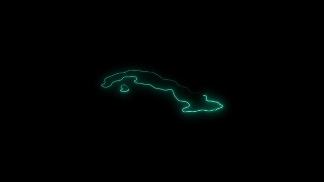 Green neon cuba map silhouette