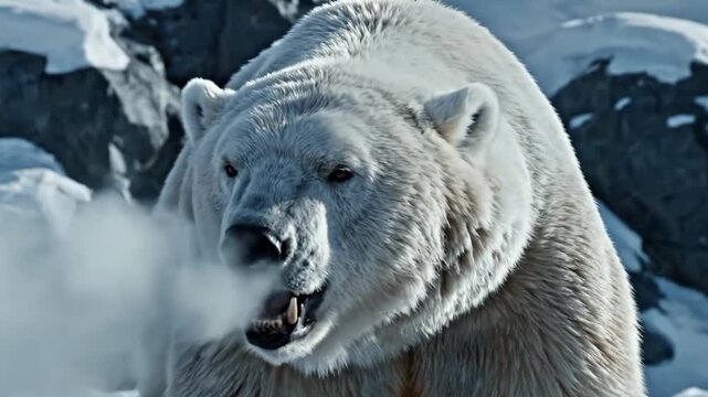 Fierce polar bear with open mouth and sharp teeth