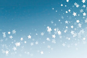 Abstract winter background with falling snowflakes and stars on gradient blue