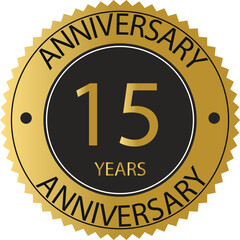 Fototapeta premium 15 Years Anniversary Gold Seal Badge with Black Center