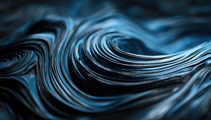 Swirling lines, dark and light blue, form a rippling, textured abstract surface