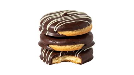 A stack of delicious chocolate covered cookies on transparent background