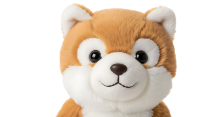 A cute stuffed Shiba Inu toy with a black background on transparent background