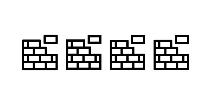 Brick wall construction icon set showing masonry building process and architecture design