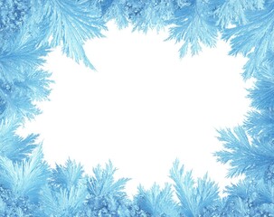 Icy border of intricate frosty formations, framing a blank white space