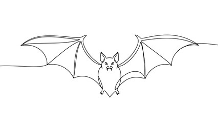 One line drawing of a bat with spread wings