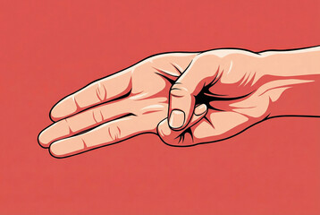 Hand showing three fingers up, stylized pop art graphic for communication, advertising, and modern art.