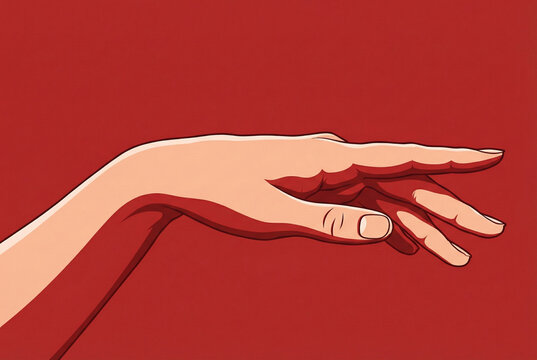 Vintage pop art style hand gesture illustration on solid red. Retro comic aesthetic suitable for creative posters, flyers, and bold marketing visuals.