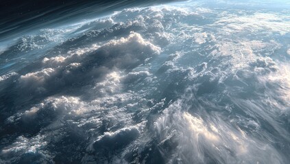 Earth view from space, showing cloud cover and atmospheric haze