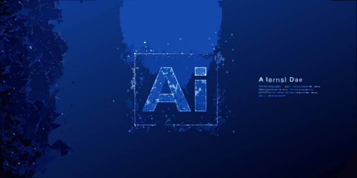 Adobe artificial intelligence logo displayed on a dark blue textured background