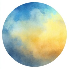 Circular watercolor painting, gradient from blue to yellow