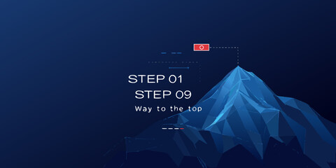 Abstract mountain graphic with steps leading to success and the summit