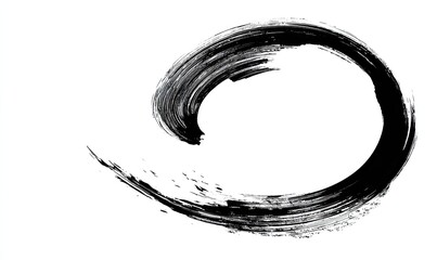 Brushstroke swirl, black ink on white, abstract, textural, dynamic curve