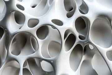 Intricate patterns of organic shapes form a modern abstract design in shades of white and grey