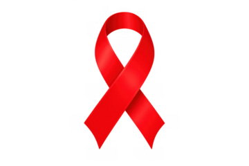 Red ribbon representing aids awareness, symbolizing solidarity, support, and global health initiatives, isolated on a transparent background