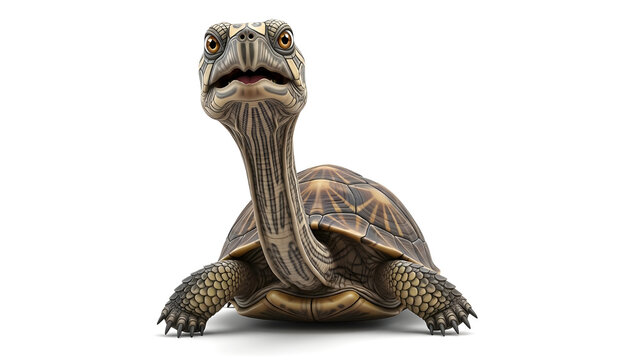 Curious Turtle with Long Neck Sticking Out Looking Directly at Camera isolated PNG with Transparent Background