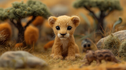 Tiny cute African lion cub, needle felted wool style
