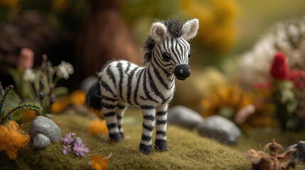 Tiny cute African baby zebra, needle felted wool style