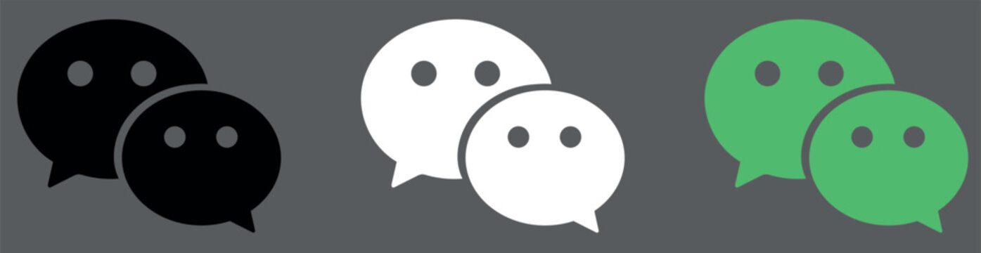 WeChat logo icons banner, black white and green chat bubbles