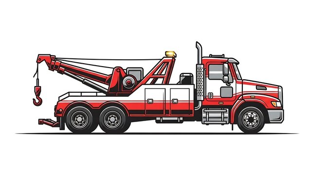 Tow truck illustration red and white vehicle isolated