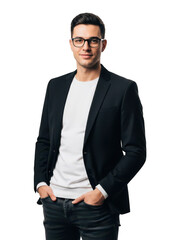 Young man in glasses and blazer isolated on transparent background isolated on transparent background
