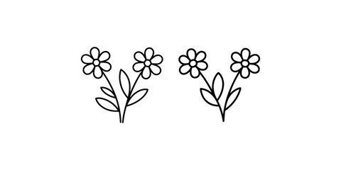 Fototapeta premium Flower bouquet icon with two blooming plants and leaves for nature and garden themes set