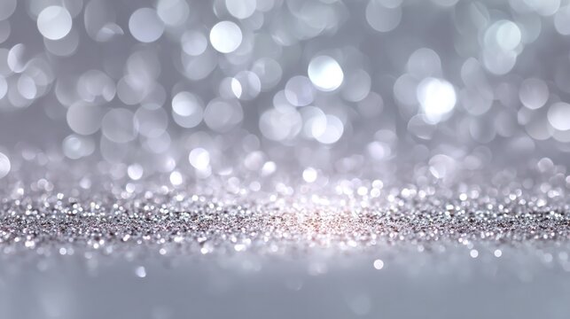 A shimmering silver background features soft lighting and bokeh effects that create a visually interesting surface for designs and projects
