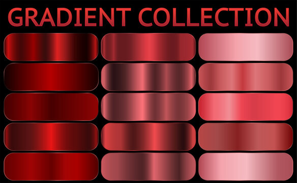Red metallic gradients collection, chrome Christmas gradient set. High quality red gradients. Metallic texture, shiny background.