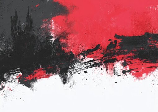Dynamic abstract composition with blurred red and black paint strokes - Powered by Adobe