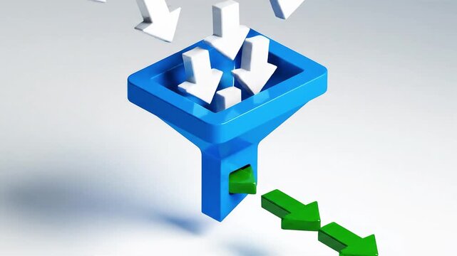 Simple conversion icon animation, arrows moving through funnel