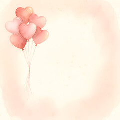 Heart Balloons Watercolor Valentine Background