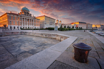 Trieste, Italy. Cityscape image of downtown Trieste, Italy at dramatic sunrise.