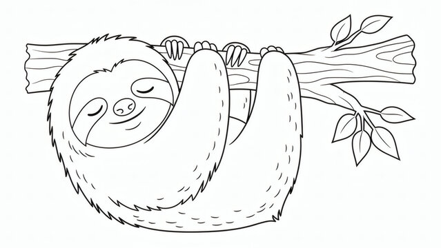 A cute sloth happily sleeps hanging upside down on a branch.