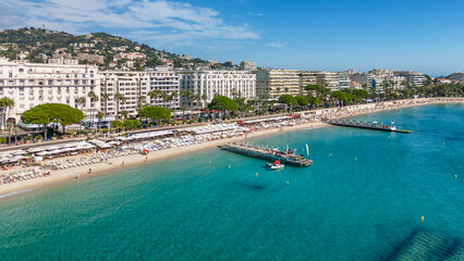 Aerial view of the beautiful beach in Cannes, France
