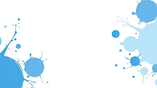 The image showcases a clean and contemporary aesthetic, featuring a white background adorned with soft blue paint splatters and circular shapes arranged to the sides, creating a minimalist design...