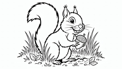 Naklejka premium A cheerful squirrel holding a precious acorn in its paws.