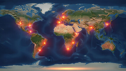 Global Network Map with World City Lights