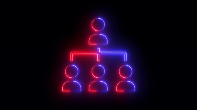 glowing neon Business hierarchy organogram chart infographics icon. Corporate organizational structure elements. organization chart depicts company structure and hierarchy management system concept.