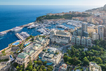 Aerial view of the city center of the Principality of Monaco.