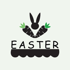 Minimalist Easter Typography Design with Bunny Silhouette and Carrot Illustration