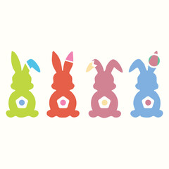 Colorful Easter Bunny Silhouette Set with Abstract Patterns for Holiday Decoration