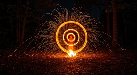 A mesmerizing display of glowing orange sparks swirling in a spiral pattern against a dark background