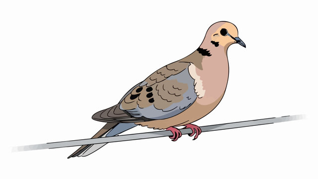 A detailed illustration of a mourning dove perched on a wire