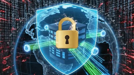 Digital security shield with padlock protecting server data concept for cybersecurity and network protection. - Powered by Adobe