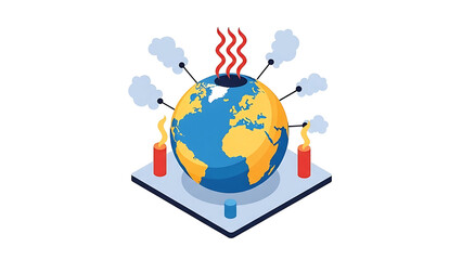 Global Warming Concept with Burning Candles Surrounding Earth on a Platform